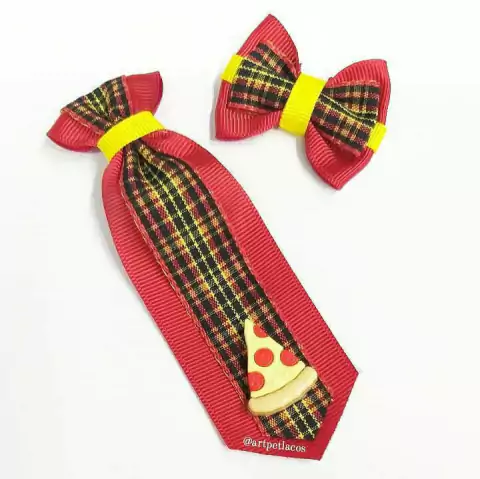 Conjunto Gravata e Laço Xadrez Pizza