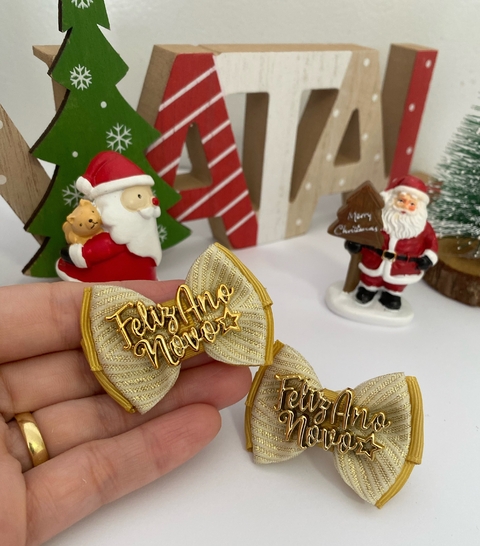 Par de Laço M Feliz Ano Novo Dourado