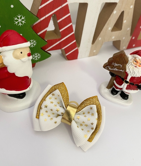 Laço Estrela Brilho de Natal Branco