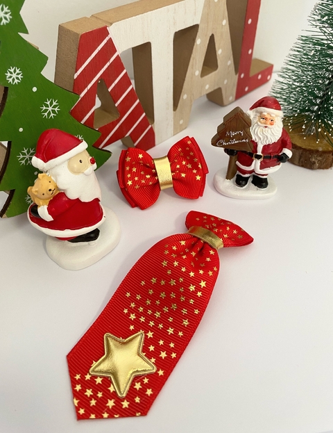 Conjunto Gravata e 01 Laço M Vermelho Estrelado