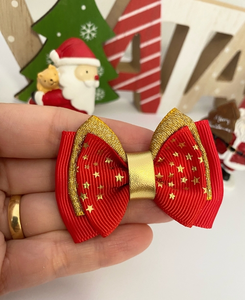 Laço Estrela Brilho de Natal Vermelho