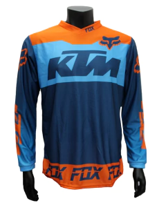 Camiseta FOX KTM motocross color azul con detalles naranjas y logos oficiales

