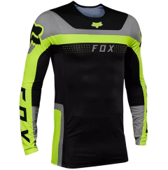 Camiseta Técnica Fox Flexair Efekt en colores verde y negro, de manga larga y tejido transpirable, ideal para motocross y enduro.
