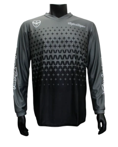 Jersey Troy Lee Designs TLD025 para BMX y motocross en color negro, con mangas largas y diseño aerodinámico para máximo rendimiento.