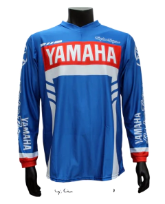 Jersey Troy Lee Designs Yamaha TLD010 para BMX y motocross, con diseño en azul y blanco inspirado en Yamaha Racing.