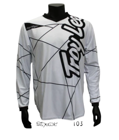 Jersey Troy Lee Designs TLD 033 para BMX y motocross, diseño colorido con franjas en tonos negro, y blanco
