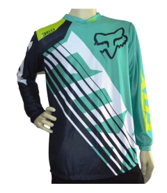 Camiseta FOX 360 motocross verde agua y negro con detalles amarillos