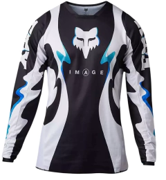 Camiseta FOX motocross Image en blanco con detalles psicodélicos azul y negro

