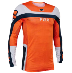 Camiseta Técnica Fox Flexair Efekt en colores naranja y negro, de manga larga y tejido transpirable, ideal para motocross y enduro.