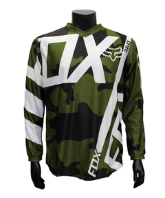 Jersey FOX 360 camuflado verde con detalles blancos para motocross y BMX

