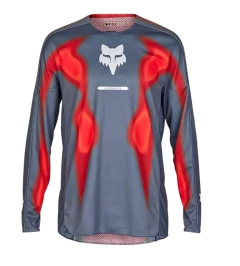 Jersey de motocross Fox Racing negro con detalles en rojo, diseño transpirable y ligero, ideal para motocross, enduro y off-road