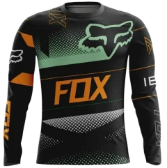 Camiseta técnica de motocross Fox Racing Flexair en color negro, diseñada para alto rendimiento y máxima movilidad.