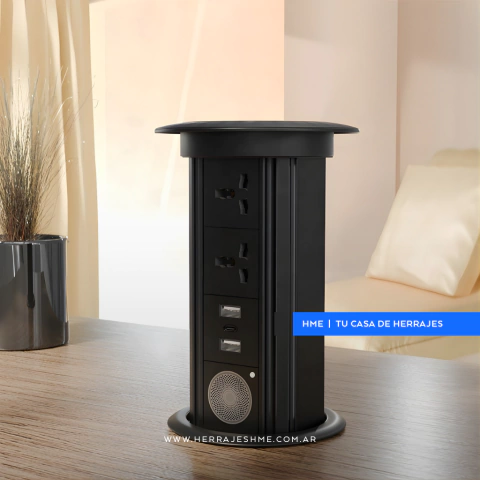 Torre de enchufes elevable ORBIX, eléctrica con carga inalámbrica y bluetooth - Herrajes HME