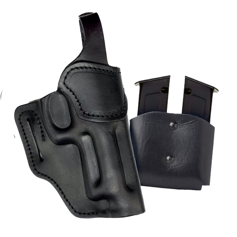 KIT COLDRE DE COURO SLIM OWB C/ TRAVA + 01 PORTA CARREGADOR DUPLO S/ TRAVA