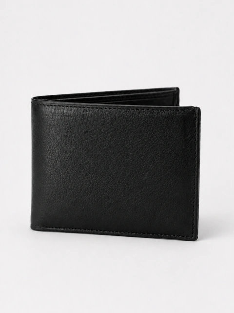 Billetera de cuero clásica negra para hombre, diseño sencillo y elegante.