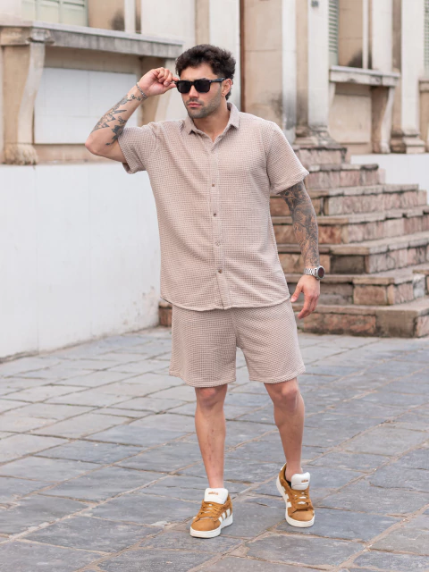 CONJUNTO DE HILO SERENA PIEDRA: Camisa + Short - comprar online