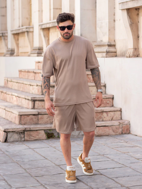 CONJUNTO WAFFLE DANA LIGHT MOKA: Remera + Bermuda - comprar online