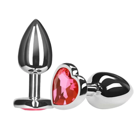 Plug Anal Grande em Aço Cromado com Pedra em formato de Coração - Jóia Anal 9 x 4 cm