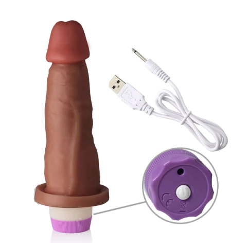 Pênis Realístico Vibratório cor Bege Recarregável: 10 Modos para Explorar Novas Sensações (16x4 cm)