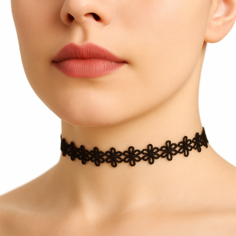 Gargantilha Floral Vazado Choker Gótico Retrô com Ajuste Elegante