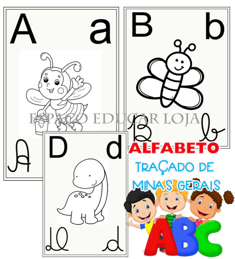 Alfabeto com a fonte Minas Gerais em preto e branco 4 tipos de letras pdf digital