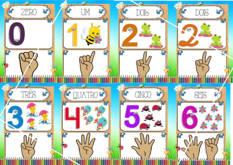 Cartazes 0 a 10 Ilustrados com mãozinhas em pdf digital