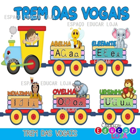 Painel trem das vogais de parede a4 e ampliado para imprimir digital pdf