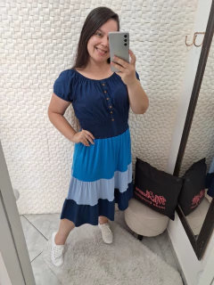 Pré Venda - Vestido Midi Casual Azul Monica - Mi Amore - comprar online