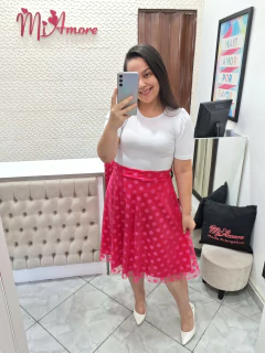 Saia Evasê Tule Poá Pink Michely - Mi Amore - comprar online