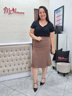 Saia Evasê Plus Size Capuccino Olga - Mi Amore