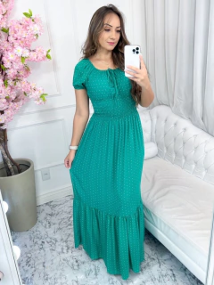 Pré Venda - Vestido Longo com Lastex Verde Jade Poá Luciana - Mi Amore