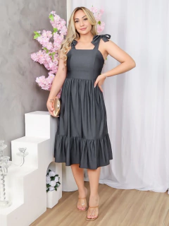 Pré Venda - Vestido Midi com Alça Laço Jeans Preto Maya - Mi Amore