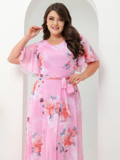 Vestido Longo Tule Rosa Floral Amanda - Mi Amore na internet