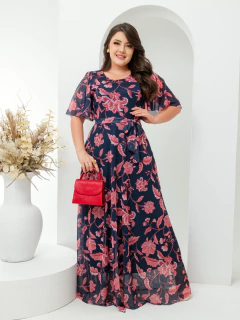 Vestido Longo Tule Azul Floral Amanda - Mi Amore - loja online