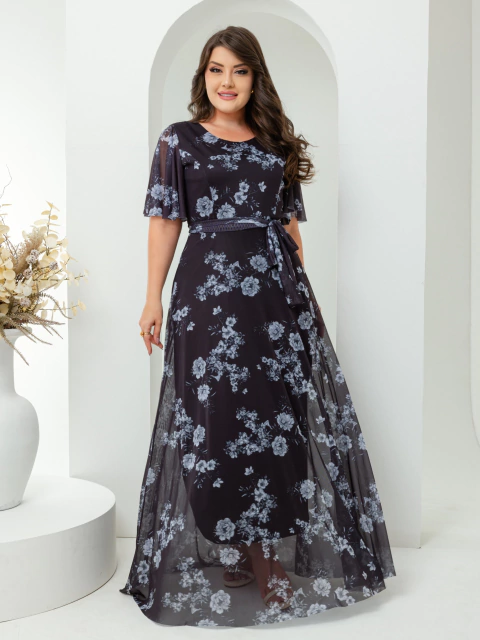 Vestido Longo Tule Preto Floral Amanda - Mi Amore - comprar online