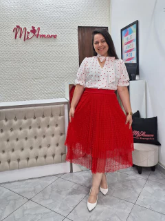 Blusa Social Branca Coração Jolie - Mi Amore - Mi Amore Moda Evangélica