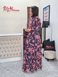 Vestido Longo Tule Azul Floral Amanda - Mi Amore - Mi Amore Moda Evangélica