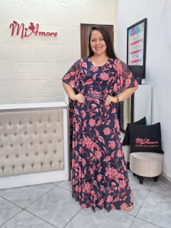 Vestido Longo Tule Azul Floral Amanda - Mi Amore - loja online
