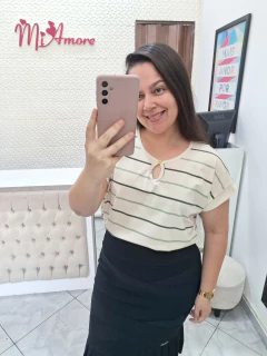 Blusa Plus Size Listras Verde Dora - Mi Amore