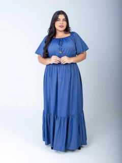 Vestido Plus Size Longo com Lastex Jeans Karoline - Mi Amore na internet