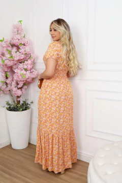 Pré Venda - Vestido Longo com Lastex Floral Pessego Luciana - Mi Amore na internet