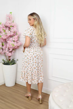 Pré Venda - Vestido Midi com Lastex Floral Off Tatiana - Mi Amore na internet