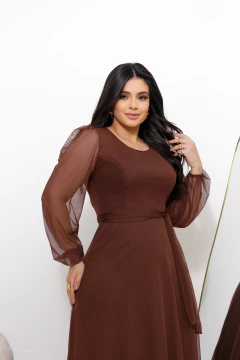 Pré Venda - Vestido Longo Tule Marrom Amanda - Mi Amore - loja online