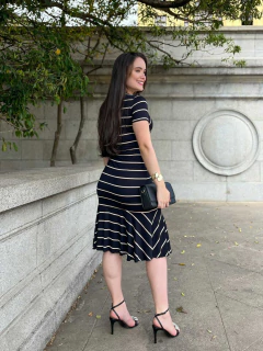 Vestido Sereia Listras Preto Damares - Mi Amore - loja online