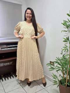 Vestido Maxi Midi Poá Marrom Deise - Mi Amore - comprar online