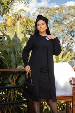 Pré Venda - Conjunto Vestido e Kimono Preto Solange - Mi Amore