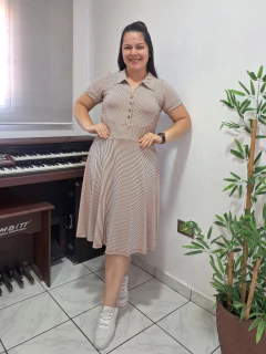 Vestido Evasê Listras Nude Jenifer - Mi Amore - comprar online