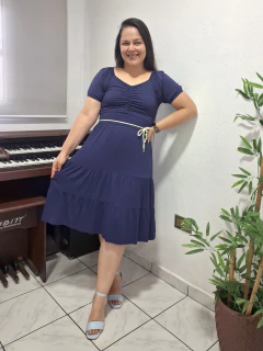 Vestido Evasê Azul Marinho Vitória - Mi Amore na internet