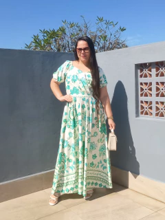 Vestido Longo Floral Verde Pietra - Mi Amore na internet