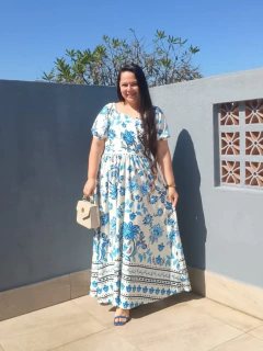 Vestido Longo Floral Azul Pietra - Mi Amore - comprar online